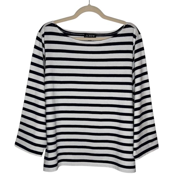 NWOT JCREW MARINER BOATNECK T-SHIRT WOMAN'S SZ 2X PLUS NAVY IVORY STRIPE - Picture 1 of 9